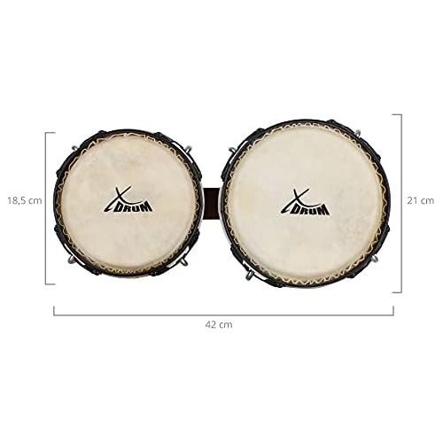 [아마존베스트]XDrum Bongo Pro Vintage Tobacco Set with Stand (6.5 Macho and 7.5 Hembra Wood Percussion Wood Bongo Natural Skin Drum with Chrome Tripod