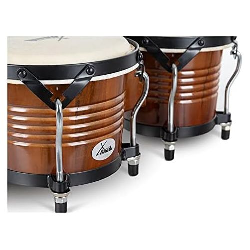  [아마존베스트]XDrum Bongo Pro Vintage Tobacco Set with Stand (6.5 Macho and 7.5 Hembra Wood Percussion Wood Bongo Natural Skin Drum with Chrome Tripod