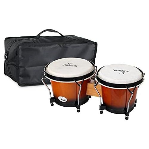  [아마존베스트]XDrum Bongo Club Standard Sunburst Set 6 Inch Macho and 7 Inch Hembra Wood Percussion Natural Fur Drum with Bongo Bag