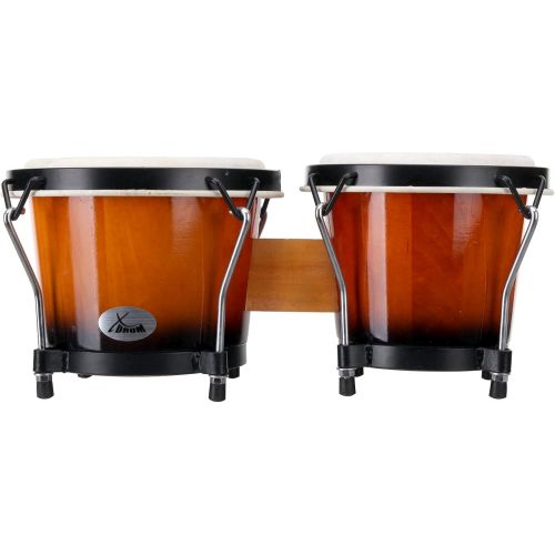  [아마존베스트]XDrum Bongo Club Standard Sunburst Set 6 Inch Macho and 7 Inch Hembra Wood Percussion Natural Fur Drum with Bongo Bag