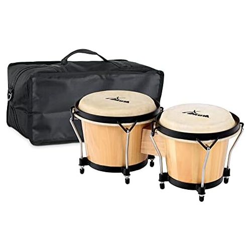  [아마존베스트]XDrum Bongo Club Standard Natural Set 6 Inches Macho and 7 Inches Hembra Wood Percussion Natural Fur Drum with Bongo Bag