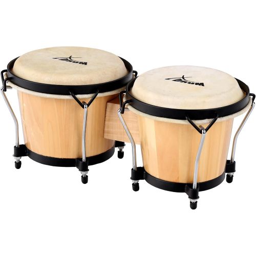  [아마존베스트]XDrum Bongo Club Standard Natural Set 6 Inches Macho and 7 Inches Hembra Wood Percussion Natural Fur Drum with Bongo Bag