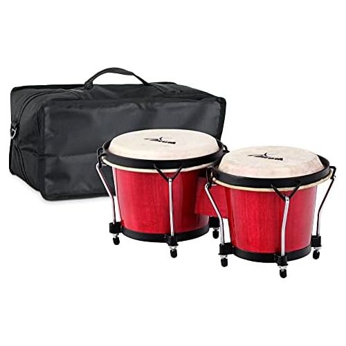  [아마존베스트]XDrum Bongo Club Standard Wine Red Set 6 Inch Macho and 7 Inch Hembra Wood Percussion Natural Fur Drum with Bongo Bag