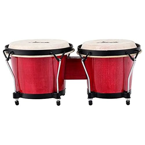  [아마존베스트]XDrum Bongo Club Standard Wine Red Set 6 Inch Macho and 7 Inch Hembra Wood Percussion Natural Fur Drum with Bongo Bag