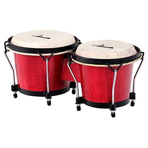  [아마존베스트]XDrum Bongo Club Standard Wine Red Set 6 Inch Macho and 7 Inch Hembra Wood Percussion Natural Fur Drum with Bongo Bag