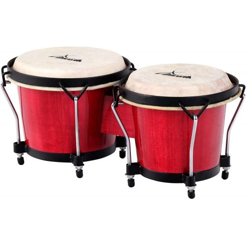  [아마존베스트]XDrum Bongo Club Standard Wine Red Set 6 Inch Macho and 7 Inch Hembra Wood Percussion Natural Fur Drum with Bongo Bag