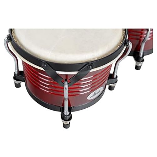  [아마존베스트]XDrum Bongo Pro Vintage Wine Red Set with Stand (6.5 Macho and 7.5 Hembra Wood Percussion Wood Bongo Natural Skin Drum with Chrome Tripod