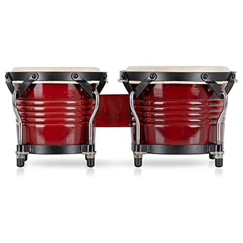  [아마존베스트]XDrum Bongo Pro Vintage Wine Red Set with Stand (6.5 Macho and 7.5 Hembra Wood Percussion Wood Bongo Natural Skin Drum with Chrome Tripod