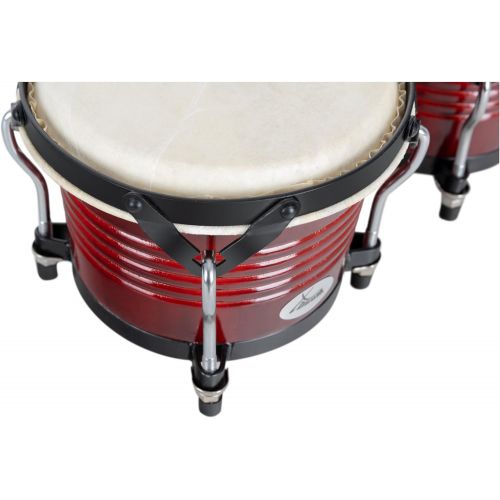  [아마존베스트]XDrum Bongo Pro Vintage Wine Red Set with Stand (6.5 Macho and 7.5 Hembra Wood Percussion Wood Bongo Natural Skin Drum with Chrome Tripod