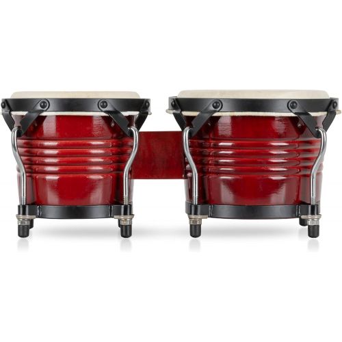  [아마존베스트]XDrum Bongo Pro Vintage Wine Red Set with Stand (6.5 Macho and 7.5 Hembra Wood Percussion Wood Bongo Natural Skin Drum with Chrome Tripod