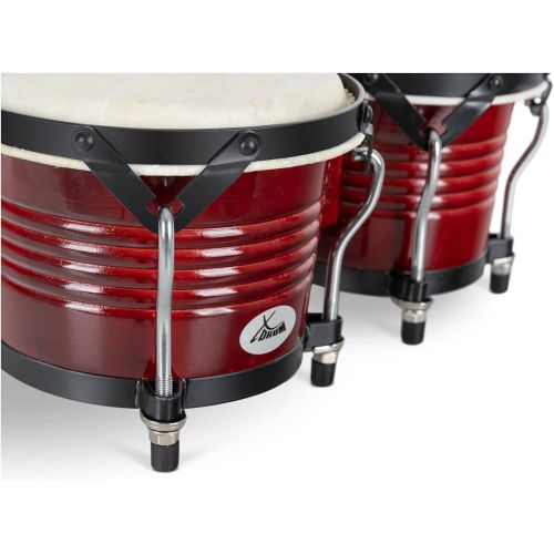  [아마존베스트]XDrum Bongo Pro Vintage Wine Red Set with Stand (6.5 Macho and 7.5 Hembra Wood Percussion Wood Bongo Natural Skin Drum with Chrome Tripod