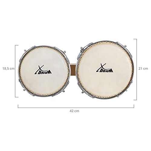  [아마존베스트]XDrum Bongo Pro Vintage Natural Set with Stand (6.5 Macho and 7.5 Hembra Wood Percussion Wood Bongo Natural Skin Drum with Chrome Tripod