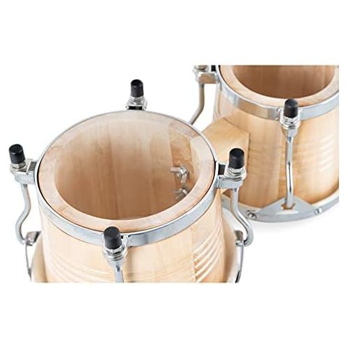  [아마존베스트]XDrum Bongo Pro Vintage Natural Set with Stand (6.5 Macho and 7.5 Hembra Wood Percussion Wood Bongo Natural Skin Drum with Chrome Tripod