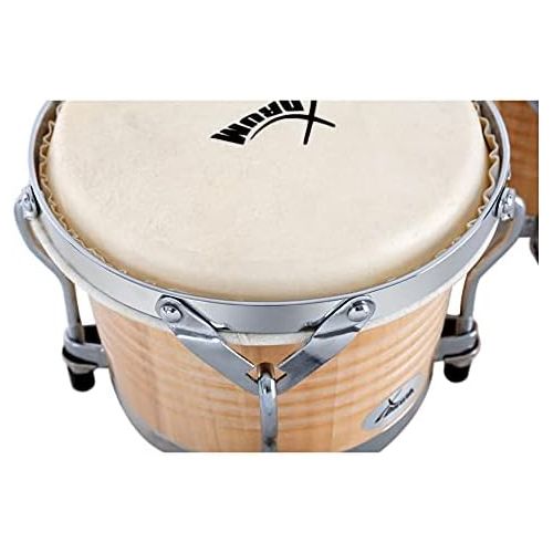  [아마존베스트]XDrum Bongo Pro Vintage Natural Set with Stand (6.5 Macho and 7.5 Hembra Wood Percussion Wood Bongo Natural Skin Drum with Chrome Tripod