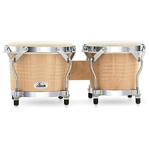  [아마존베스트]XDrum Bongo Pro Vintage Natural Set with Stand (6.5 Macho and 7.5 Hembra Wood Percussion Wood Bongo Natural Skin Drum with Chrome Tripod