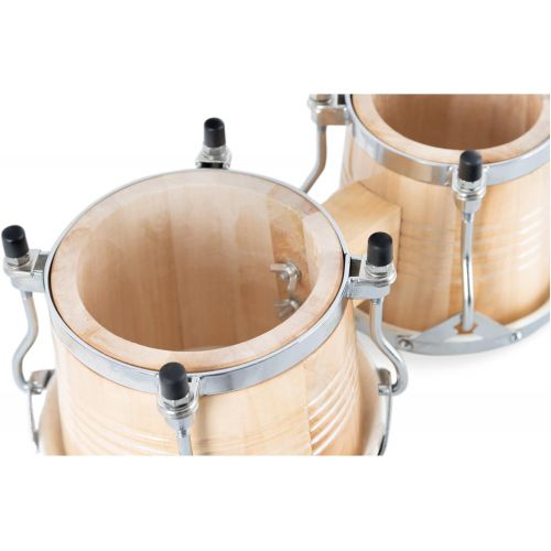  [아마존베스트]XDrum Bongo Pro Vintage Natural Set with Stand (6.5 Macho and 7.5 Hembra Wood Percussion Wood Bongo Natural Skin Drum with Chrome Tripod