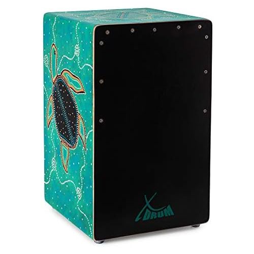  [아마존베스트]XDrum Design Series Cajon Turtle - Hand Painted Designer Cajon with Dot Art Turtles - Integrated Bass Port - HPL Body (High Pressure Laminate) - Fixed Snare Carpet