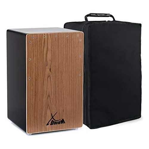  [아마존베스트]XDrum Cajon El Bajo Bass Port Black/Walnut - Integrated Bass Port for Powerful Sound - Drum Box for Percussion - Wooden Box Drum - Includes Carry Bag