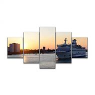 XEPPO 5 Panels Wall Art Print On Canvas Ferry Leaving Portsmouth Brittanys and Pictures Modern Abstract Picture Poster for Home Decor Stretched and Framed Ready to Hang (60Wx32H)