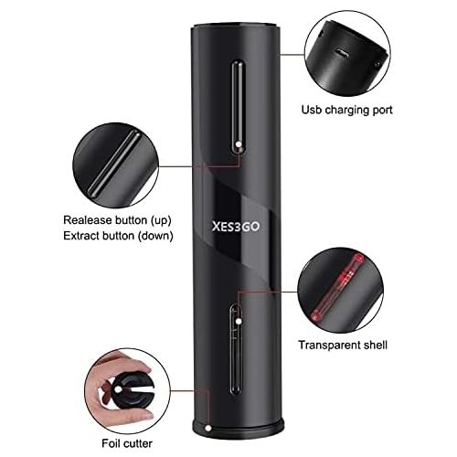  [아마존베스트]XES3GO Electric Wine Opener-Rechargeable Automatic Wine Bottle Opener With Foil Cutter Vacuum Stopper and Wine Aerator Pourer & USB Charging Cable, Wine Gift 7 Piece Set.