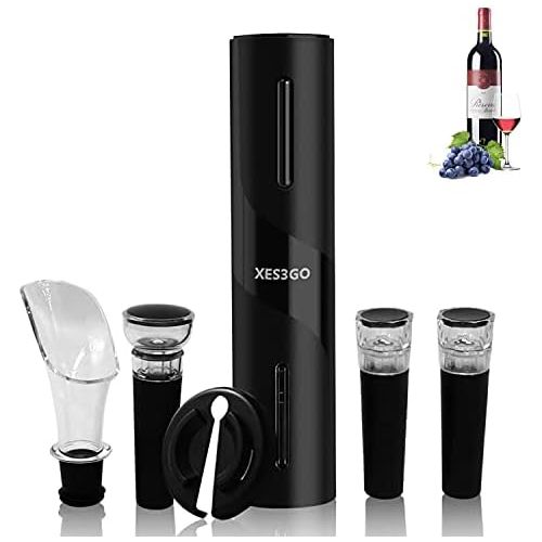  [아마존베스트]XES3GO Electric Wine Opener-Rechargeable Automatic Wine Bottle Opener With Foil Cutter Vacuum Stopper and Wine Aerator Pourer & USB Charging Cable, Wine Gift 7 Piece Set.