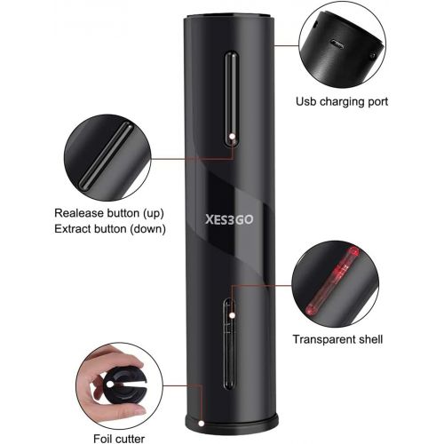  [아마존베스트]XES3GO Electric Wine Opener-Rechargeable Automatic Wine Bottle Opener With Foil Cutter Vacuum Stopper and Wine Aerator Pourer & USB Charging Cable, Wine Gift 7 Piece Set.