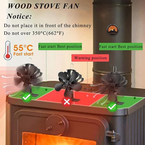  XFY 4 Blades Fireplace Stove Fan Heat Powered Circulates Warm，Heated Air Stove Fan Quiet Eco for Wood/Log Burner，Operating Temperature Range: 110°f 670°f