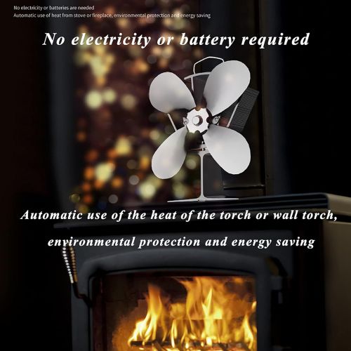  XFY Wood Stove Fan, Fireplace Fan 4 Blades Wood Burning Stove Fan for Home Heating, Blower Fan Accessories Fireplace Tools for Wood/Gas/Log Burner