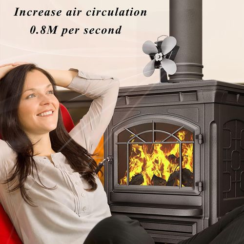  XFY Wood Stove Fan, Fireplace Fan 4 Blades Wood Burning Stove Fan for Home Heating, Blower Fan Accessories Fireplace Tools for Wood/Gas/Log Burner