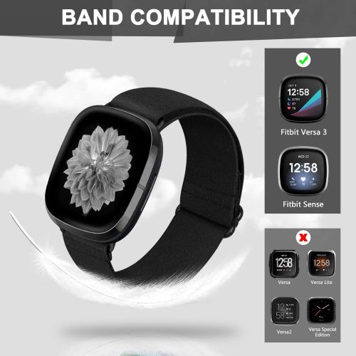  XFYELE Elastic Watch Bands Compatible with Fitbit Versa 3/Fitbit Sense, Adjustable Nylon Stretchy Loop Strap Replacemen Wristband Bracelet for Women Men (Black+Daisy)