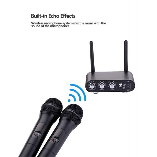  UHF Wireless Microphone, XG-WIN Handheld Dual Channel Wireless Microphone System with 2 Headsets and Mini Portable Receiver, for ChurchHome PartyKaraokeBusiness Meeting