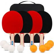 Ping Pong Paddle Set, Complete Table Tennis Set, Table Tennis Racket Set, 4 Paddles, 8 Balls, Portable Storage Case, Optimize Spin and Control, for Indoor Outdoor Play