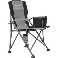 Camping Chair with Padded Hard Armrest, Sturdy Folding Camp Chair with Cup Holder, Storage Pockets Carry Bag Included, Support to 300 lbs(Grey)