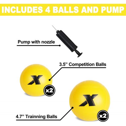  [아마존베스트]XGEAR Volleyball Spike Game Set, Bouncing Balls Yard Game, Indoor Outdoor Toy Includes Upgraded Round Net, Unique Frame, Sturdy Legs, 4 Balls (2pcs 3.5’’/2pcs 4.7’’), 1 Pump,1 Carr
