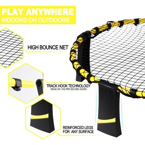  [아마존베스트]XGEAR Volleyball Spike Game Set, Bouncing Balls Yard Game, Indoor Outdoor Toy Includes Upgraded Round Net, Unique Frame, Sturdy Legs, 4 Balls (2pcs 3.5’’/2pcs 4.7’’), 1 Pump,1 Carr