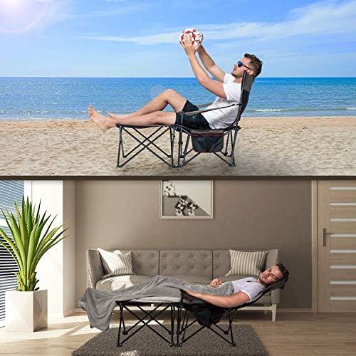  XGEAR 2 in 1 Camping Chair with Footrest Recliner Folding Chaise Lounge Chair (Footrest Can Transform to Side Table) Extra Stable, for Beach, Fishing, Picnics, Hiking