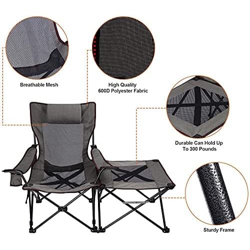  XGEAR 2 in 1 Camping Chair with Footrest Recliner Folding Chaise Lounge Chair (Footrest Can Transform to Side Table) Extra Stable, for Beach, Fishing, Picnics, Hiking