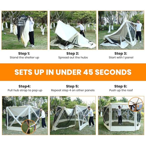  XGEAR 6 Sided Pop Up Camping Gazebo 11.5’x11.5’ Instant Canopy Tent Shelter Screen House with Mosquito Netting, for Patio, Backyard, Outdoor