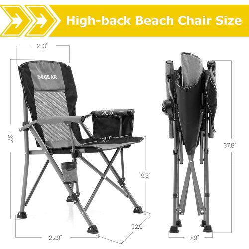  XGEAR Camping Chair Portable Camp Chair with Padded Hard Armrest, Folding Chair with Mesh Back, Support to 400 lbs (Grey)