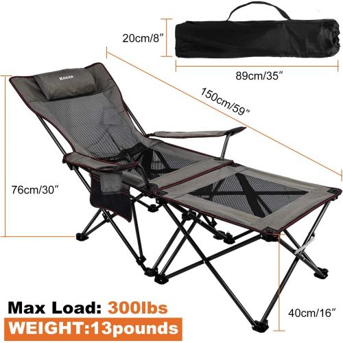  XGEAR 2 in 1 Folding Camping Chair Portable Lounge Chair with Detachable Table for Camping Fishing Beach and Picnics (Grey)
