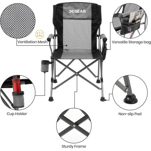  XGEAR Hard Arm Folding Camping Chair Beach Chair Lawn Chair for Adults with Breathable Back for Summer (Cool Grey)