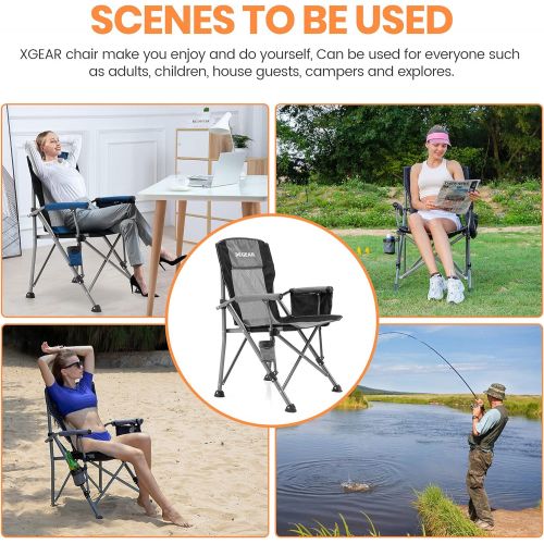  XGEAR Hard Arm Folding Camping Chair Beach Chair Lawn Chair for Adults with Breathable Back for Summer (Cool Grey)