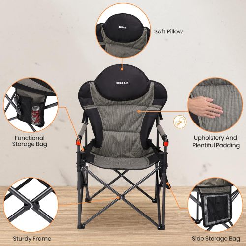  XGEAR Camping Chair Large Size High Back Lawn Chair Padding with Detachable Hard arm