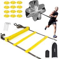 XGEAR Speed & Agility Training Set with TPE Ladder, Resistance Parachute, 12 Disc Cones, 4 Steel Stakes