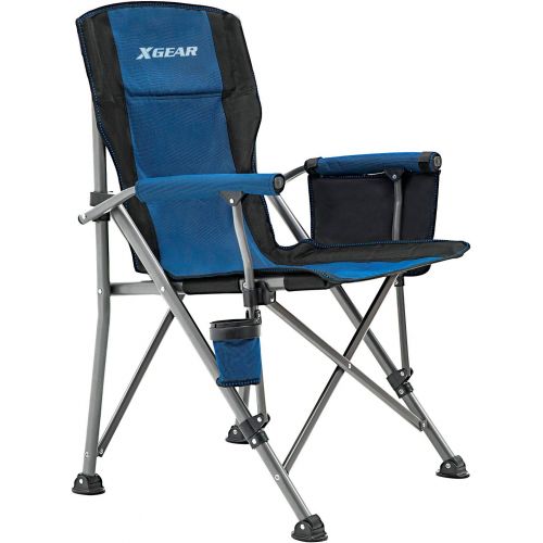  XGEAR Camping Chair with Padded Hard Armrest, Sturdy Folding Camp Chair with Cup Holder, Storage Pockets Carry Bag Included, Support to 400 lbs(Blue)