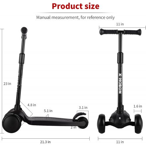  X-HOBON Scooter for Kids Ages 3-5&6-10,Toddler Scooter for Girls Boys,Kids Scooter 3 Wheel,4 Heights Adjustable Handlebar,Light up,Foldable,Wide Wheel