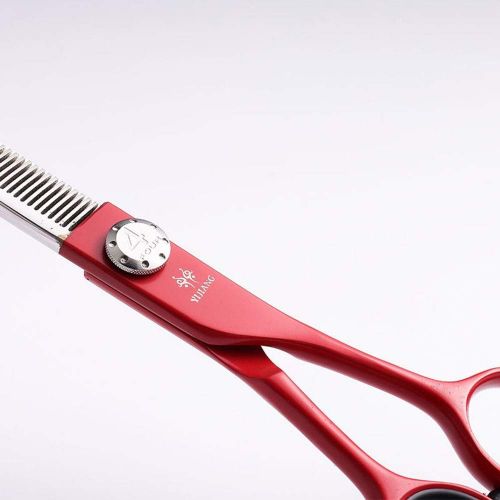  XIAOF-Shears Hairdressing Tool 7.0 Inch Red Pet Scissors, Beauty Thinning Scissors,High-end Stainless Steel Dog Hairdressing Scissors Scissors (Color : Red)