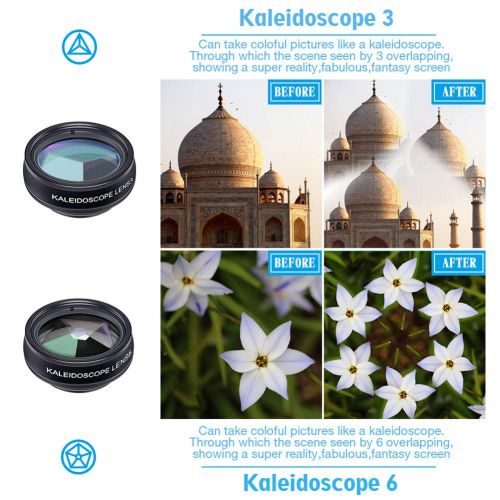  XIAOKUKU Mobile Phone Lens, 10 in 1 Camera Lens Set Fisheye Wide Angle Macro Lens Cpl Filter Kaleidoscope 2X Telescope Lens for Smart Phone