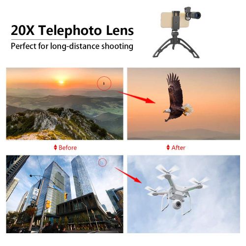  XIAOKUKU Optical Camera Lens, 20x Hd Telescope Telephoto Monocular Adjustable Focus for iPhone X 7 8 Plus Millet HTC Other Smart Phone Concert Ball Game Viewing Landscape