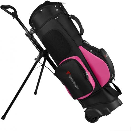  XIAOQIU Golf Stand Bag for Men Women 6 Way Dividers Golf Bag with Wheels Portable Golf Bag Stand for Traveling The Driving Range (Color : Black+Pink)